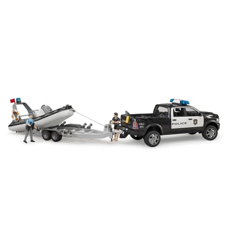 Urfakent Ram 2500 Polis Aracı Römorklu Zodyak Botlu 2 Figür Aksesuarlı Siyah Model Araba