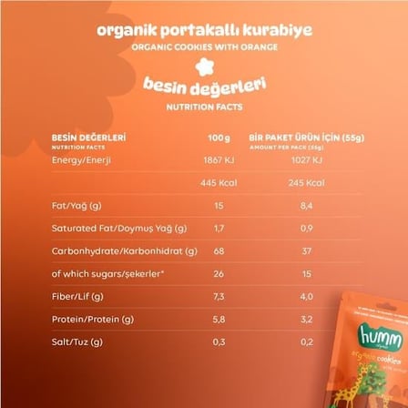 Organik Vegan Portakallı Kurabiye 55 Gr