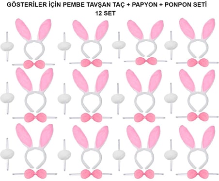 Urfakent Pembe Tavşan Kostüm Seti Çocuk Unisex Standart (12'li Paket)