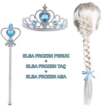 Urfakent Elsa Frozen Kostüm Peruk, Taç ve Asa Seti (Çocuk, Karışık Renkler)