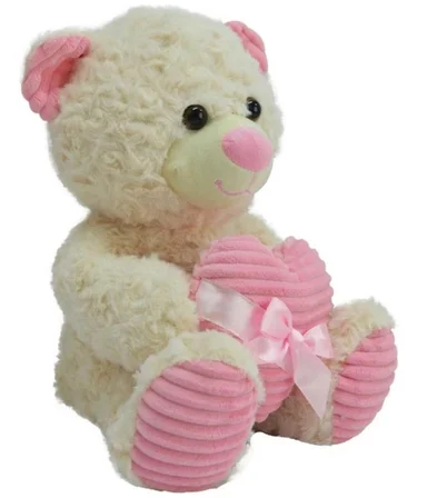 Urfakent Peluş Ayı 35 Cm Kalpli Kurdaleli Pembe Beyaz Oyuncak