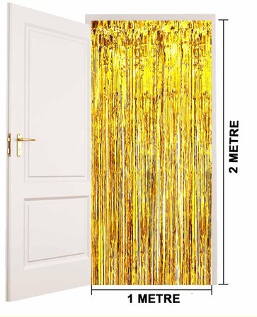 Altın Gold Renk Ekstra Metalize Parlak Saçaklı Arka Fon Perde İthal A Kalite 1x2 Metre NessiWorld