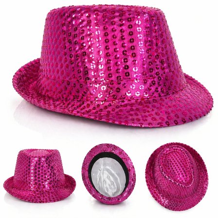 NW NessiWorld Fuşya Pembe Payetli Disco Parti Fötr Şapkası Yetişkin
