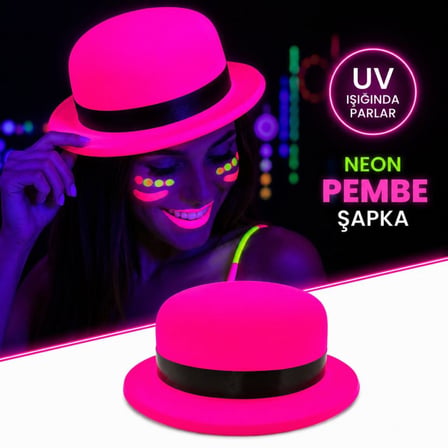 NW NessiWorld Fuşya UV Işığında Parlayan Neon Parti Şapkası Çocuk