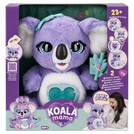 NW NessiWorld Amigurumi Peluş Koala Mama Mor Hareketli Sesli Sürpriz Bebekli Oyuncak