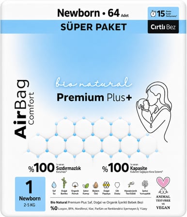 Premium Plus Airbag Comfort Bebek Bezi 1 Beden 64 Adet