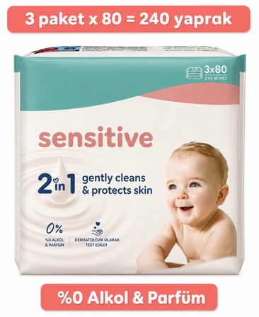 NW NessiWorld Sensitive Islak Mendil 3 Paket 240 Yaprak Hassas Cilt Alkolsüz Parfümsüz