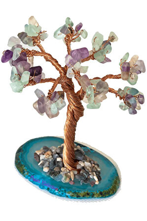 Sertifikalı Gerçek Florit Doğal Taşı Ağaç - Akik Plakalı