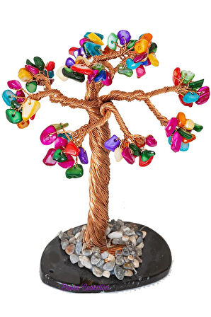 Sertifikalı Gerçek Multicolor Sedef Doğal Taşı Ağaç - Akik Plakalı