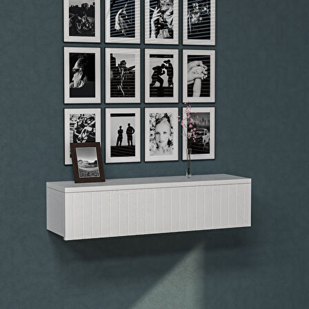 55 CM Konsol Tek Büyük Çekmeceli | Dresuar | Duvara Monte MDF Ahşap Raf | Makyaj Masası 