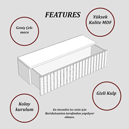 55 CM Konsol Tek Büyük Çekmeceli | Dresuar | Duvara Monte MDF Ahşap Raf | Makyaj Masası 