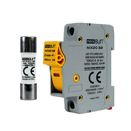 Mexxsun 16 Ah 1000 V DC Sigorta + Sigorta Yuvası 