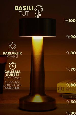 Gold Metal Dokunmatik Şarjlı Masa Lambası 3 Işık Parlaklık Ayarlı Gece Abajuru LED