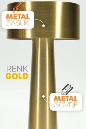 Gold Metal Dokunmatik Şarjlı Masa Lambası 3 Işık Parlaklık Ayarlı Gece Abajuru LED
