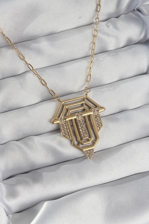 316L Çelik Zincir Gold Renk Zirkon Taşlı Serenay Kolyesi