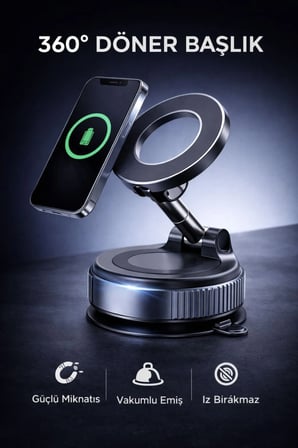 360° Ayarlanabilir Vakumlu Manyetik Telefon Tutucu – Güçlü Mıknatıs, İz Bırakmaz Tasarım