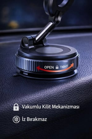 360° Ayarlanabilir Vakumlu Manyetik Telefon Tutucu – Güçlü Mıknatıs, İz Bırakmaz Tasarım
