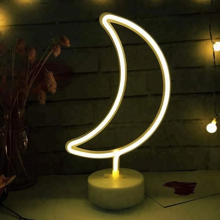 Dekoratif Pilli Ay Tasarımlı 3D Neon Led Masa Ve Gece Lambası