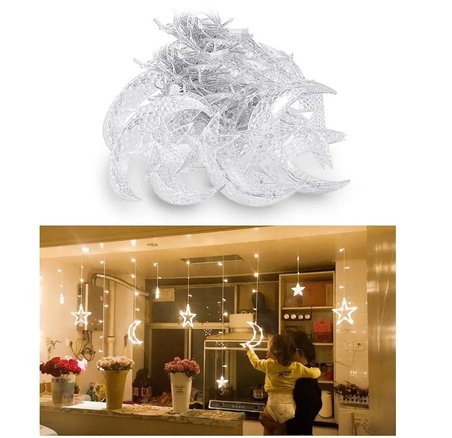 Ay ve Yıldız Figürlü Kumandalı 12 Sarkıtlı 120 LED Dekor Işık – Dekoratif Ortam ve Masaüstü Aydınlat