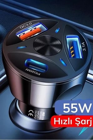 55w 3 Port Usb Araç İçin Telefon Şarj Cihazı 3 Girişli Çakmaklık Adaptör-31a Pd 20w Qc 30