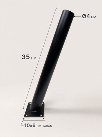 35 cm Siyah Metal Dış Mekan Sokak Armatürü Montaj Konsolu 4 cm Boru 10x6 cm Tabanlı