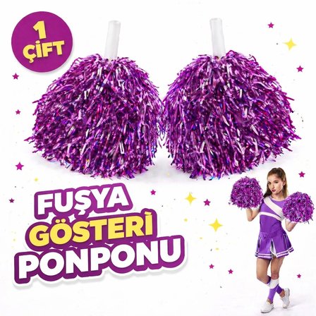 1 Çift ( 2 Adet ) Mor Renk 23 Nisan 19 Mayıs 29 Ekim Okul Gösteri Ponponları Ekstra Dolgun
