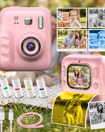 Çocuk Dijital Fotoğraf Makinesi Anında Baskı ve HD Video Kayıt Özellikli 5 kalem ve 4 rulo kağıt hed