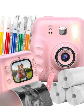 Çocuk Dijital Fotoğraf Makinesi Anında Baskı ve HD Video Kayıt Özellikli 5 kalem ve 4 rulo kağıt hed