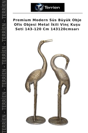 Premium Modern Süs Büyük Obje Ofis Objesi Metal İkili Vinç Kuşu Seti 143-120 Cm 143120cmsarı
