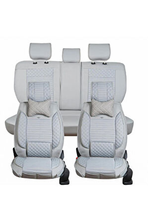 SsanYoung Korando Sports Uyumlu Lüx Deri Oto Koltuk Kılıfı Ön Arka Set Açık Gri Elit Series