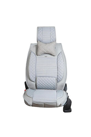 SsanYoung Korando Sports Uyumlu Lüx Deri Oto Koltuk Kılıfı Ön Arka Set Açık Gri Elit Series