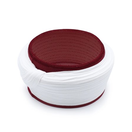 Fileli Sarık – Beyaz Kumaş – Bordo Takke – Düz Sarım – Fileli – 7 Metre