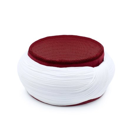 Fileli Sarık - Beyaz Kumaş - Bordo Takke - Yuvarlak Sarım - Fileli - 7 Metre