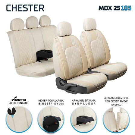 Nissan Patfinder Uyumlu Lüx Deri Oto Koltuk Kılıfı Ön Arka Set Chester Serisi Bej FS