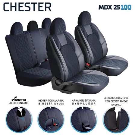 
Renault Clio 5 Uyumlu Lüx Deri Oto Koltuk Kılıfı Ön Arka Set Chester Serisi Siyah 