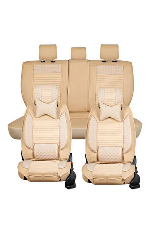 Hyundai İX55  Uyumlu Lüx Deri Oto Koltuk Kılıfı Ön Arka Set Bej Elit Series