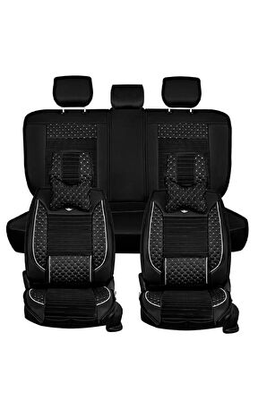 SsanYoung Korando Sports Uyumlu Lüx Deri Oto Koltuk Kılıfı Ön Arka Set Siyah Beyaz Elit Series