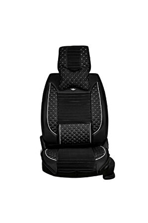 SsanYoung Korando Sports Uyumlu Lüx Deri Oto Koltuk Kılıfı Ön Arka Set Siyah Beyaz Elit Series