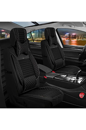 Audi A5 Serisi Uyumlu Lüx Deri Oto Koltuk Kılıfı Ön Arka Set Siyah Elit Series