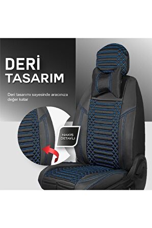 
Honda İntegra Uyumlu Lüx Deri Oto Koltuk Kılıfı Ön Arka Set Siyah Mavi Giydirme Tip