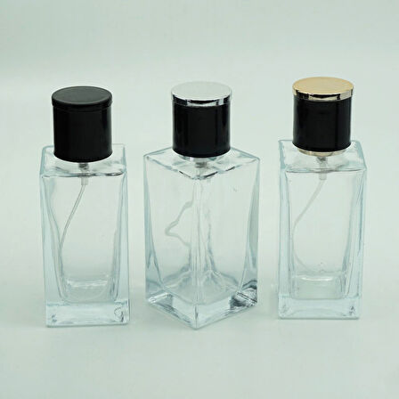 20 ADET BOŞ CAM PARFÜM ŞİŞE, 50 ML, KÜÇÜK KARE MODEL, ŞEFFAF