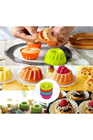 6 Lı Yıkanabilir Mini Kek Muffin Pişirme Kalıbı, Silikon Muffin, Cupcake Kalıbı Karma Renk