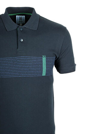 Erkek Polo Yaka Tişört Baskılı Lacivert %100 Pamuk Slim Fit T-shirt NCS JEANS 1124