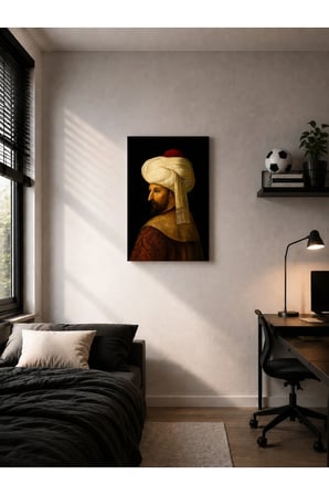 Fatih Sultan Mehmet Han Portresi Ahşap Tablo Osmanlı Padişahı Tarihi Duvar Dekoru