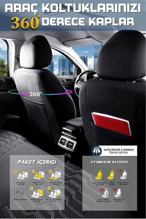 Ford Kuga 2+1 Deri Detaylı Oto Koltuk Kılıfı Ön Arka Set Siyah Beyaz Platinium Model FS