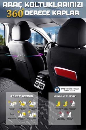 Opel Combo Life 2+1 Deri Detaylı Oto Koltuk Kılıfı Ön Arka Set Siyah Beyaz Platinium Model FS