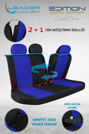 Volkswagen Golf Mk 2 1983-1992 Tay Tüyü Oto Koltuk Kılıfı Fermuarlı Ön Arka Set Mavi Edition