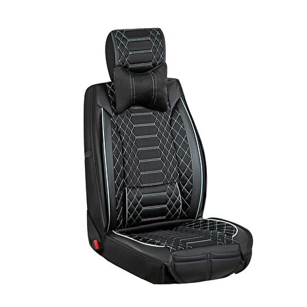 Nissan Country Uyumlu Lüx Deri Oto Koltuk Kılıfı Ön Arka Set Siyah Beyaz Royal Model