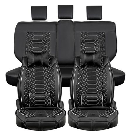 SsanYoung Korando Sports Uyumlu Lüx Deri Oto Koltuk Kılıfı Ön Arka Set Siyah Beyaz Royal Model