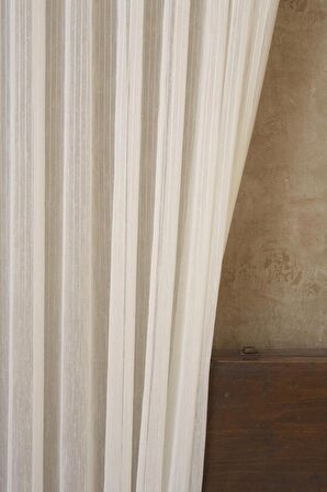 Massarelli İnce Çizgili Şantuklu Tül Krem 1-2,5